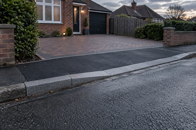 Lowered kerbstones forming a vehicle crossing over a pavement