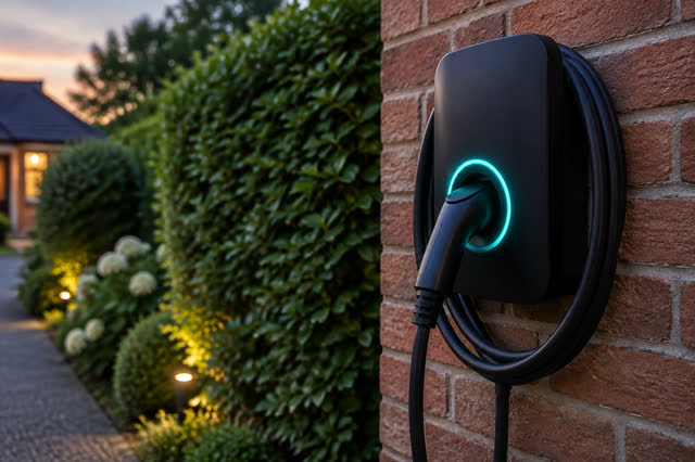 A wall-mounted electric vehicle charger